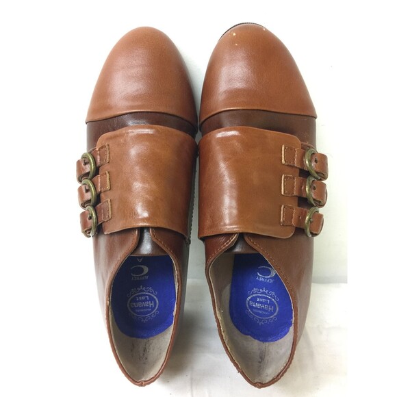 JEFFREY CAMPBELL WOMEN BROWN LOW HEEL LEATHER SHOES  WITH BUCKLE DETAILS SIZE 6M - Picture 7 of 9
